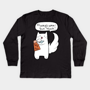 Cat Using Sun Lotion Kids Long Sleeve T-Shirt